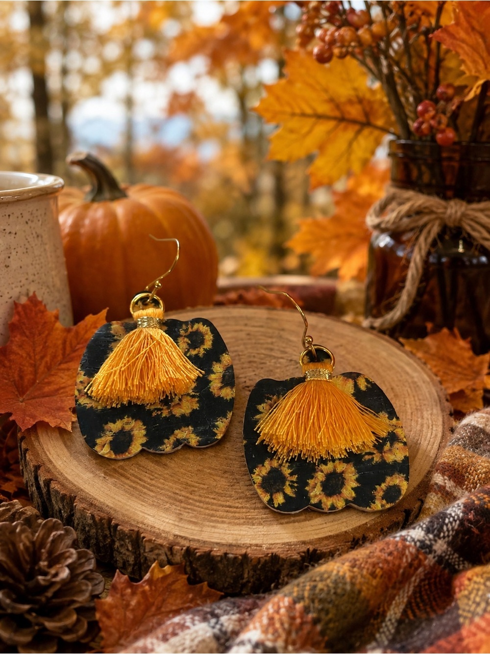 Handmade Sunflower Harvest Leather Earrings